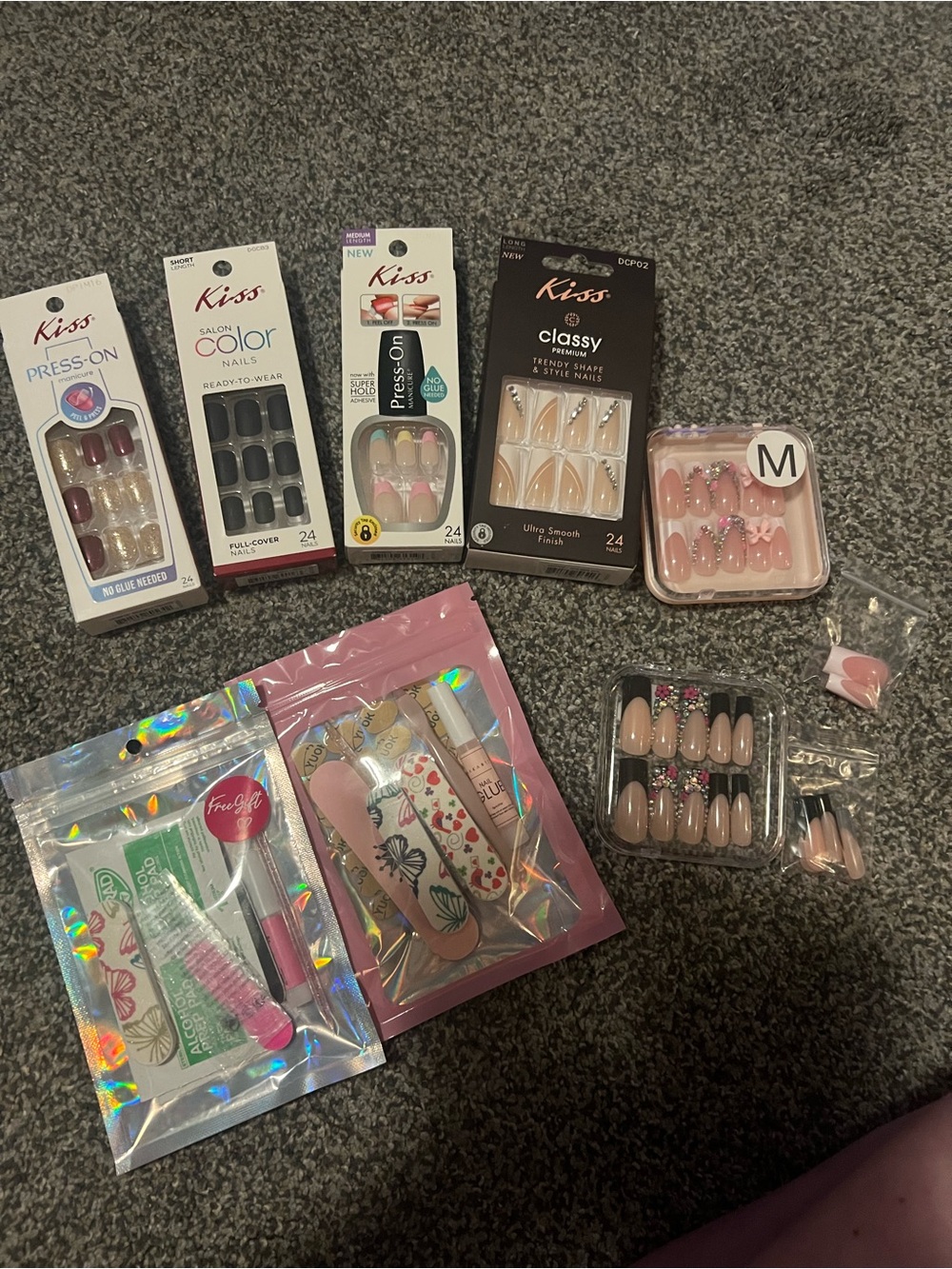Bundle Of Kiss Press-On Nails and Gel Nails - Various Styles & Sizes W/EXTRAS
